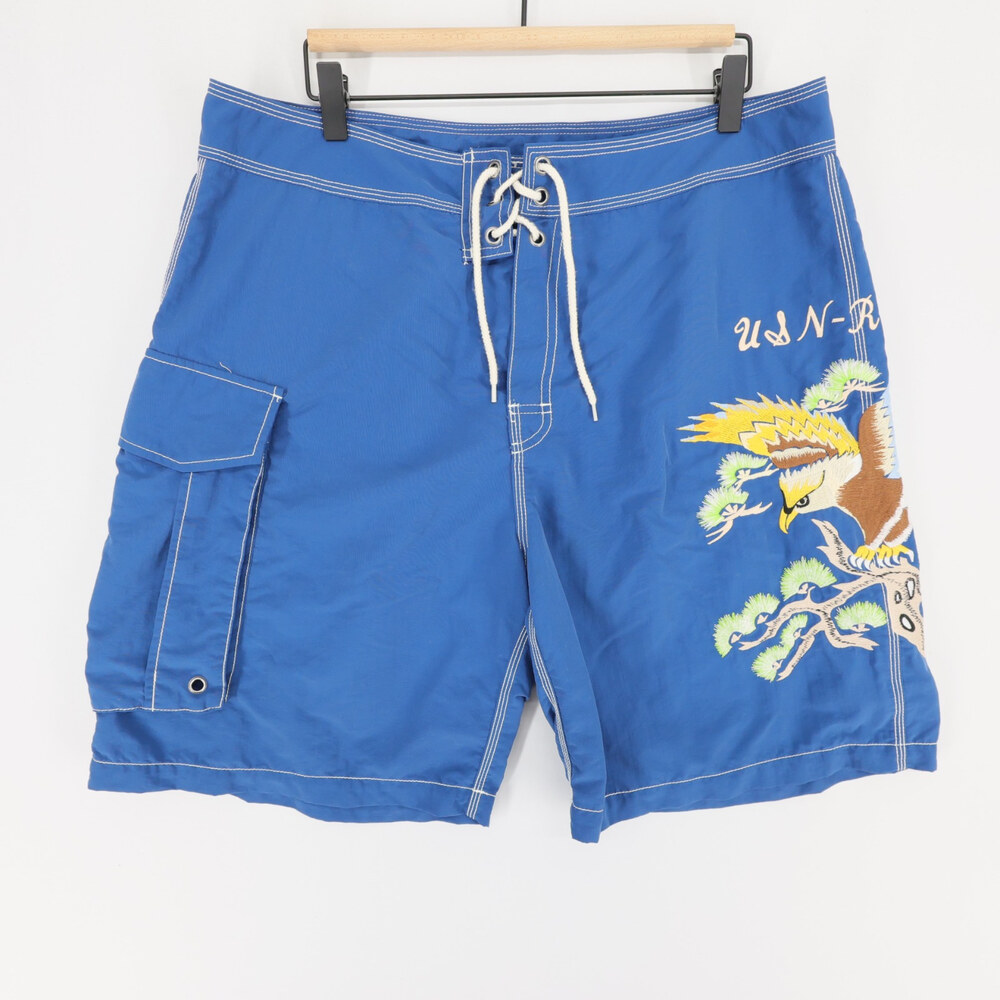 Vintage Polo Ralph Lauren Board Shorts Mens 36 Blue Graphic Eagle USN RL Swim